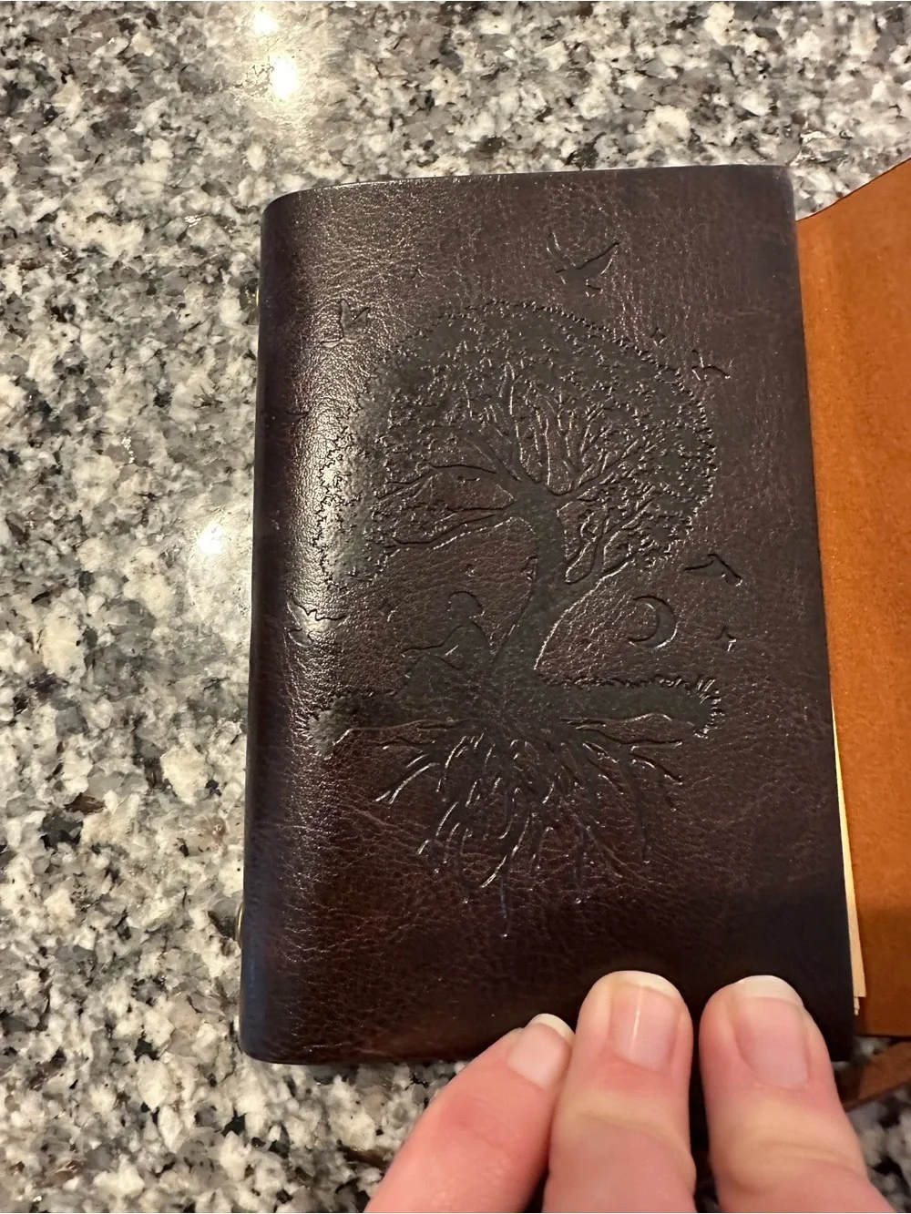 Tree-Embossed Journal with Leaf Charm - Brown